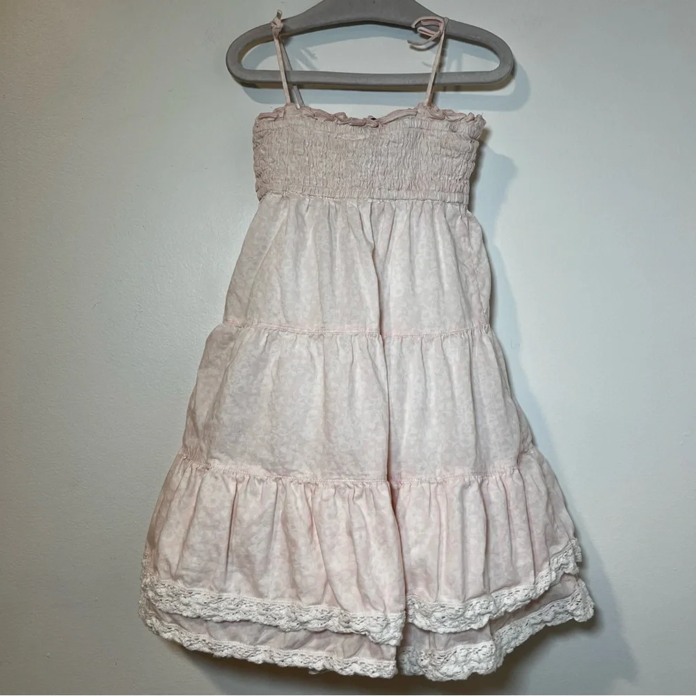 Baby Gap Pink Tiered Lace Dress 12-18M Smocked Spaghetti Straps